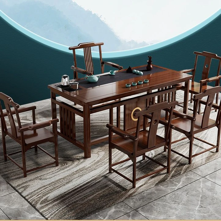 西藏新疆包邮中式茶桌桌椅组合一体办公室一整套实木家用阳台功夫