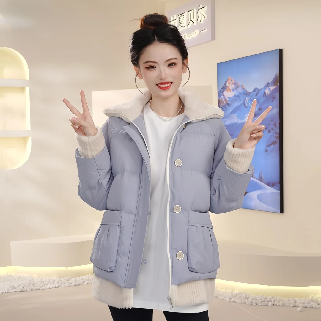 La Chapelle/拉夏贝尔羽绒服女翻领保暖简约御寒休闲宽松舒适外套