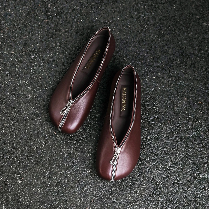 真皮老钱风必备女鞋女款爆款2025新款软底软面平底鞋胖脚宽脚女鞋