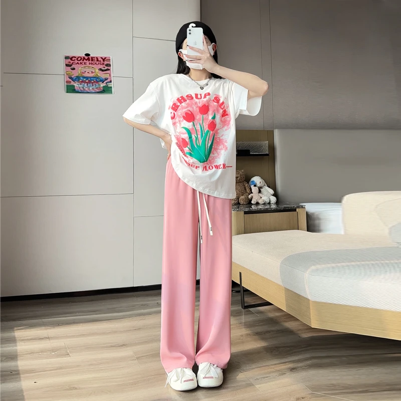 黛纺阔腿裤女裤夏季高腰垂感显瘦休闲宽松直筒2024新款窄版西装裤