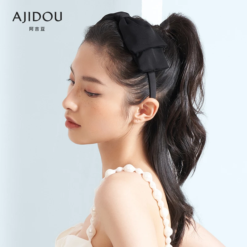 阿吉豆双层黑色大蝴蝶结纤细发箍复古【CH】