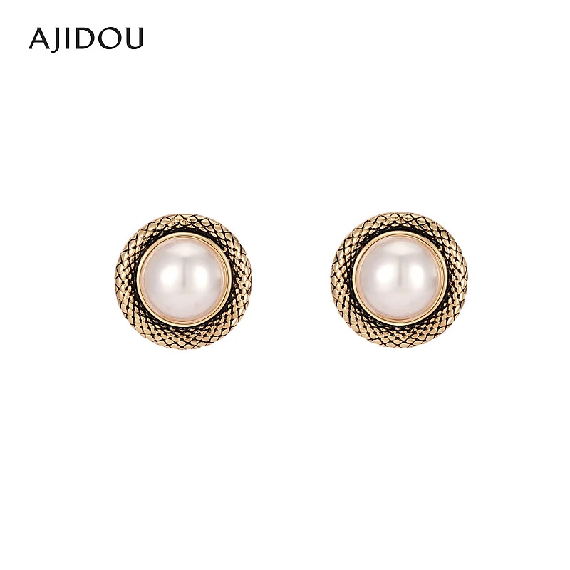 合金仿珍珠耳饰 .AJIDOU阿吉豆时尚复古法式编织耳钉