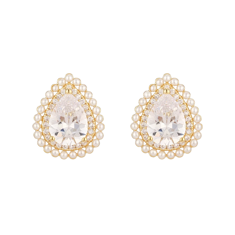 非金属仿水晶耳饰 阿吉豆闪耀灵动唯美水滴仿珍珠耳环