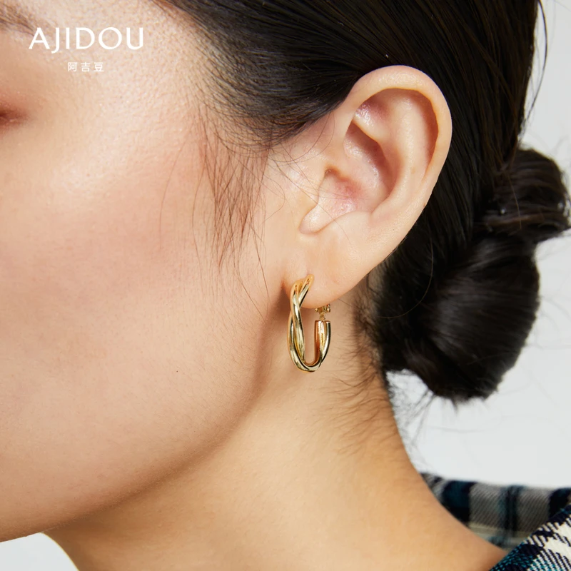 .AJIDOU阿吉豆简约双股编织耳环圈圈气质冷淡风