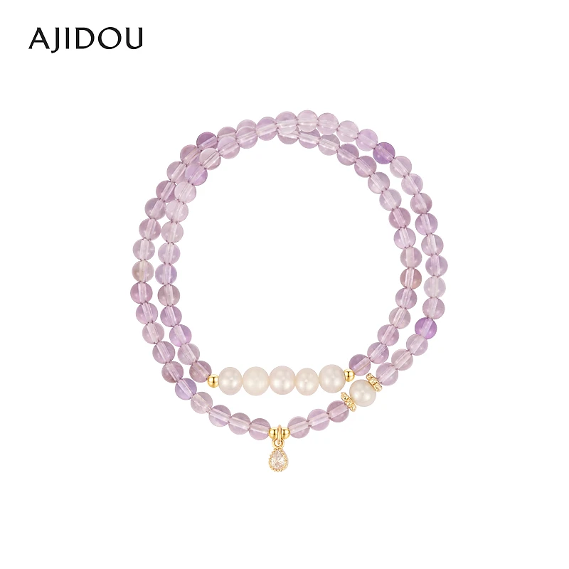 AJIDOU阿吉豆手链女淡水珍珠串珠手链时尚手串紫水晶
