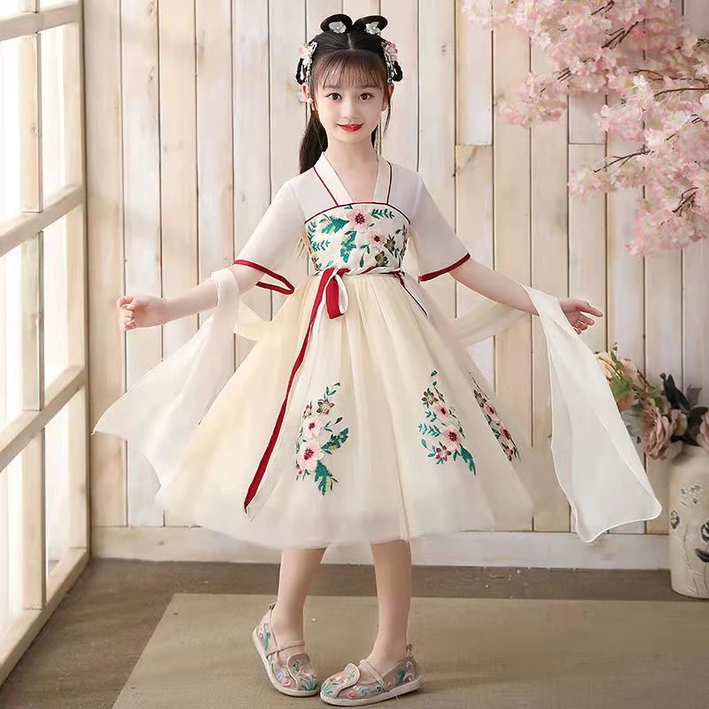 女童古装汉服纱裙中国风连衣裙礼服表演唐装中大童长裙飘逸仙女裙