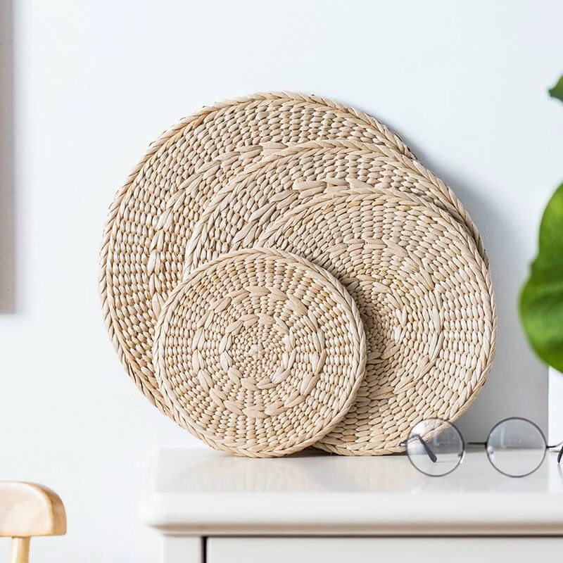 四季凉爽蒲团坐垫北欧榻榻米地上草垫圆形编织家用小装饰草编垫子
