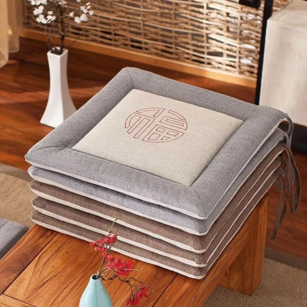 中式亚麻坐垫家用办公室屁股垫坐垫定制坐垫椅子垫子四季椅子坐垫