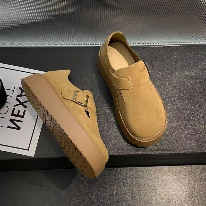 厚底勃肯鞋女2025春秋新款百搭一脚蹬休闲复古平底乐福鞋博肯单鞋