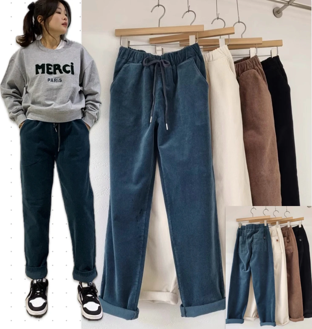 月花洞韩国正品秋冬#166골灯芯绒保暖哈伦休闲裤显瘦百搭