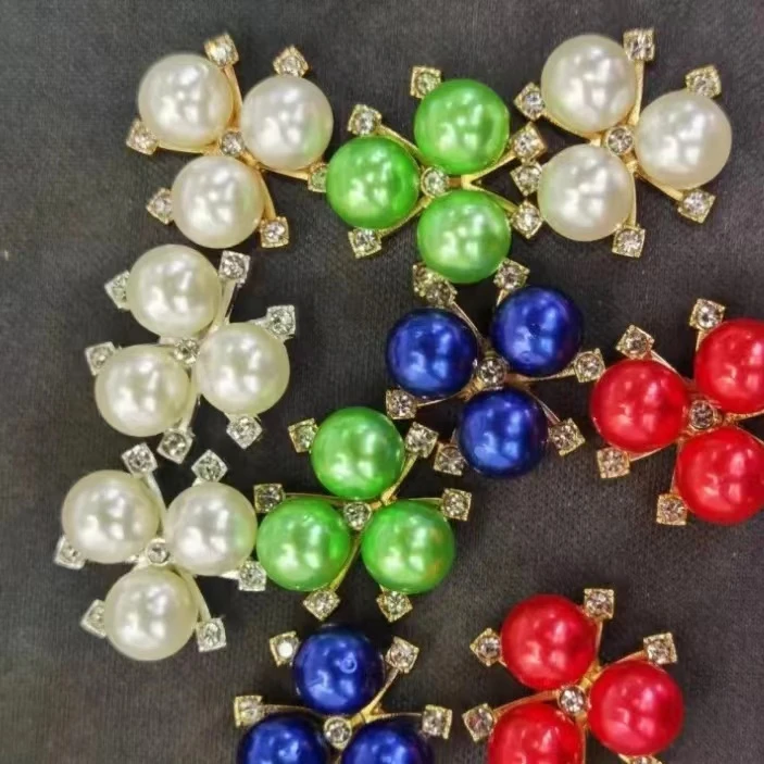 彩色花心三颗珍珠花心配件合金DIY手工配饰