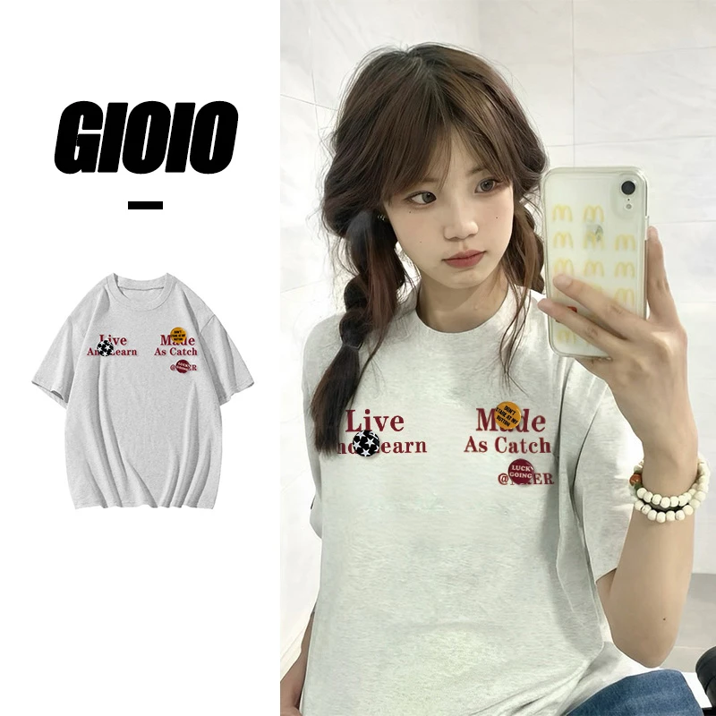 FNFE240克纯棉百搭休闲宽松夏季短袖t恤韩版ins圆领印花T恤潮流