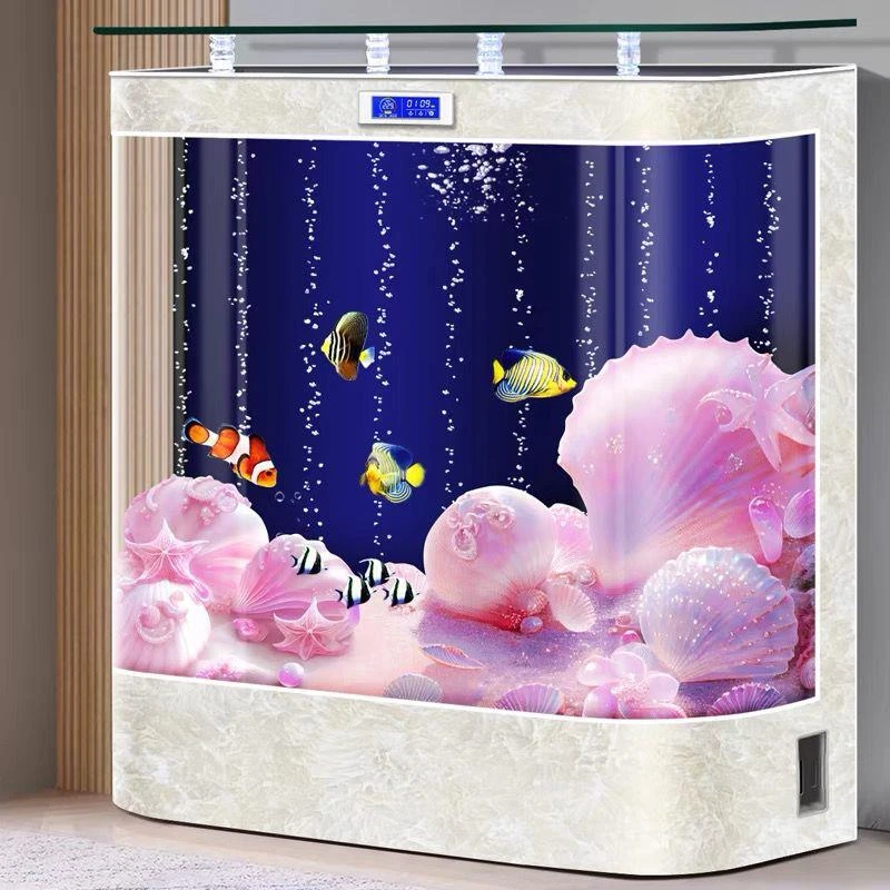 新款鱼缸家用客厅中小型落地办公室懒人背部循环过滤金鱼缸水族箱