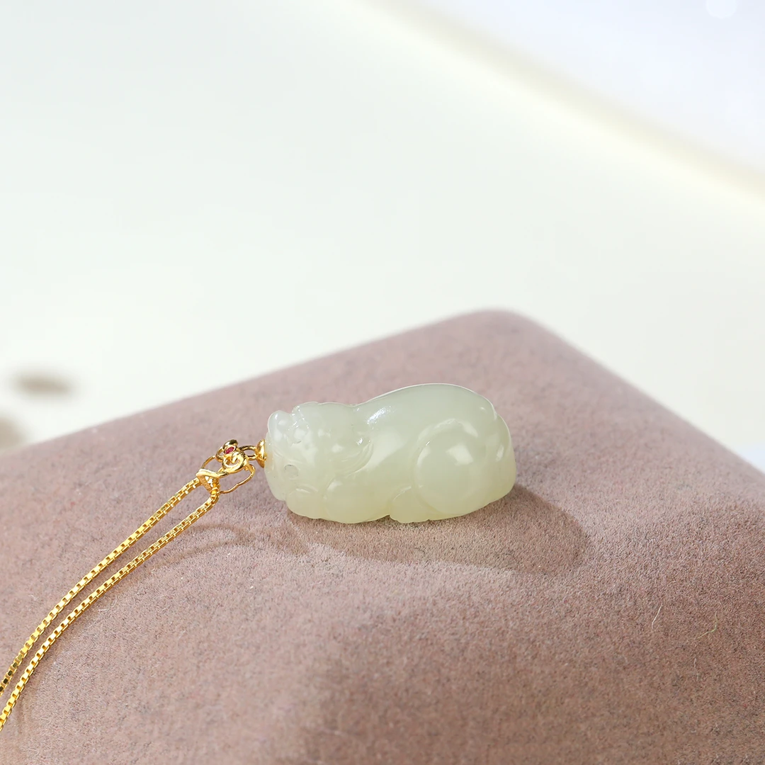 HW【麦子家族女神节礼物】天然和田玉挂件吊坠貔貅18K金百搭JDZ04