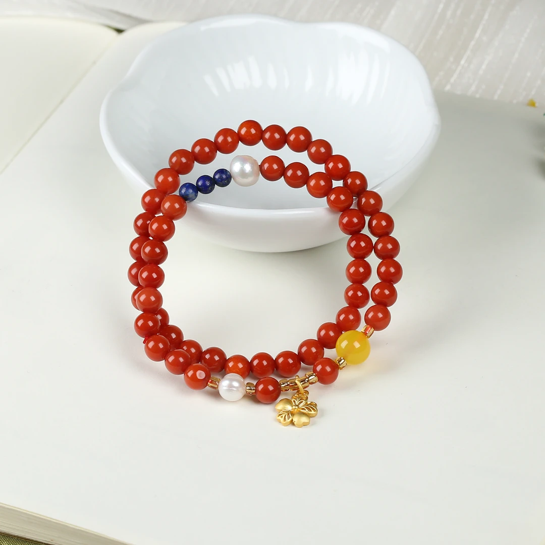 HW【麦子家族618大促】玛瑙双圈DIY手串项链5-6圆珠简约SC442