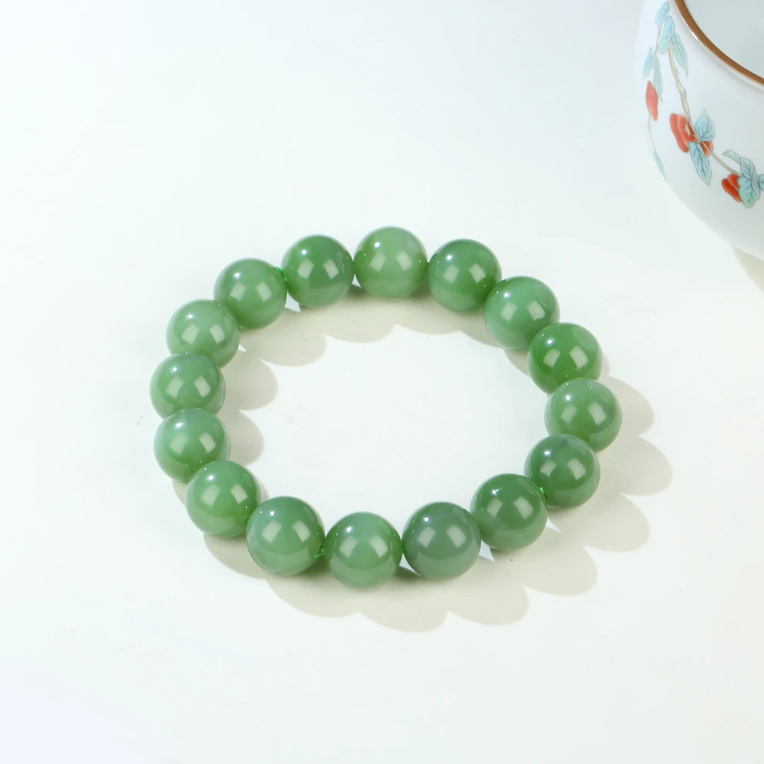 HW【麦子家族618大促】天然和田玉碧玉手串11-12圆珠轻奢SC614