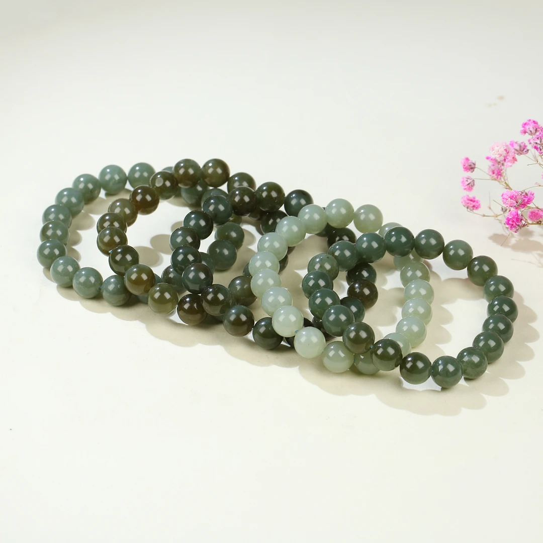 【麦子家族618大促】天然和田玉9-10圆珠手链多样性发1 AB15