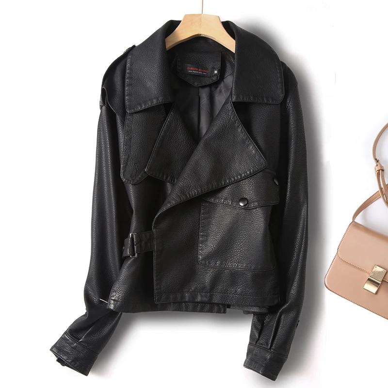 [海宁皮衣]2024新款皮衣女明星同款阔版