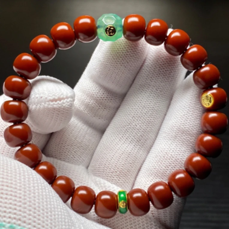 玉化红9mm高端老型猴头手串 一步到位 包浆圆润 一条毕业