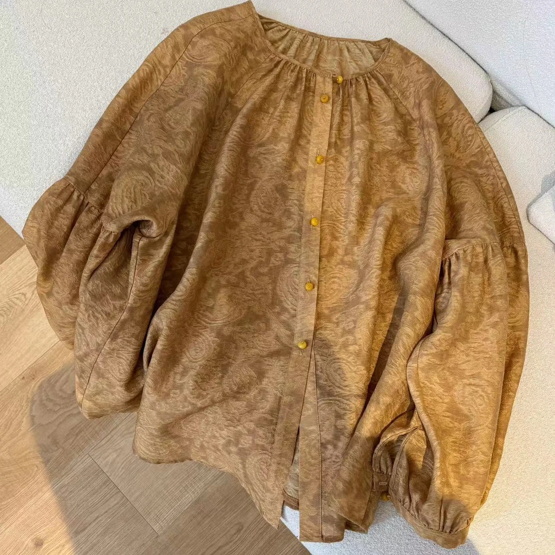 【花想容】天丝防晒新中式提花衬衫气质长袖小众中长款上衣女