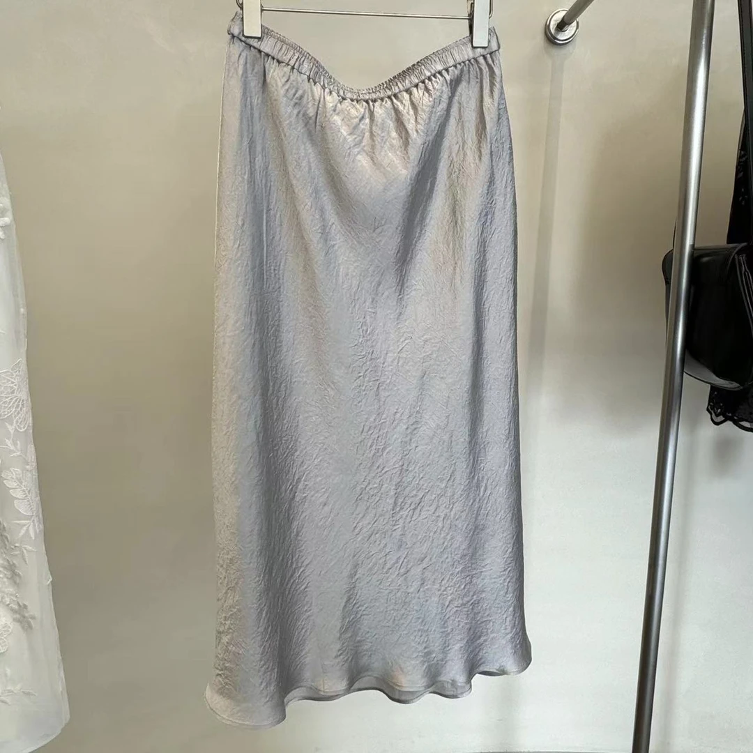 JIUJIU【探索温柔】醋酸松紧腰女装半身裙子气质黑色中长款