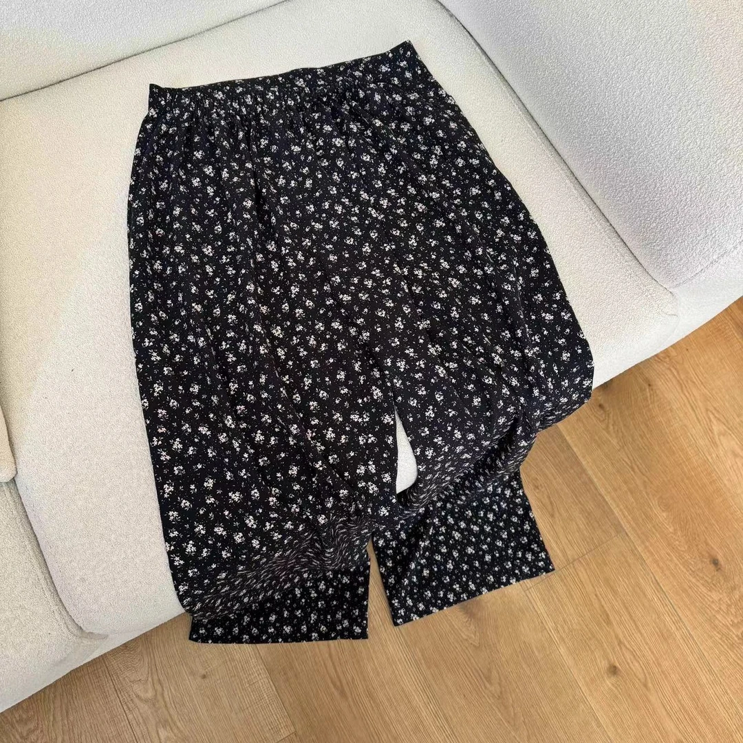 JIUJIU【星星糖】夏季碎花裤垂感显瘦窄版阔腿休闲拖地裤子女0513