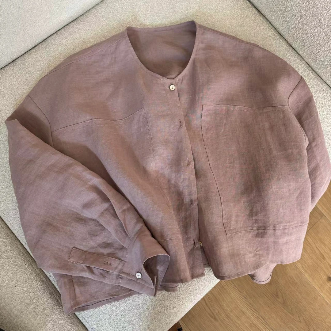 JIUJIU【甜布利】100苎麻衬衫夏季薄款休闲纯色防晒上衣女-10126