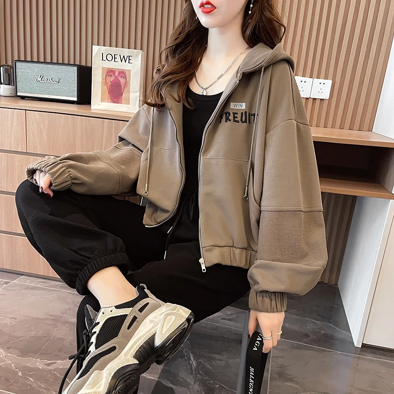 小个子短款外套女2024春秋季薄款宽松设计感小众百搭连帽运动服
