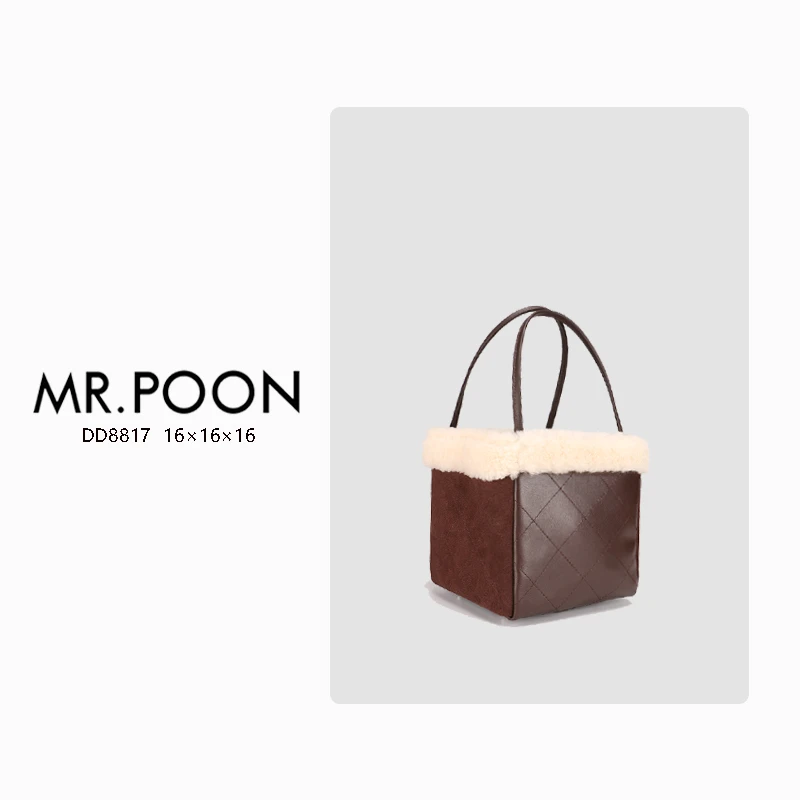 Mr.Poon/潘先生秋冬新款轻奢女包绒面单肩包磨砂水桶包