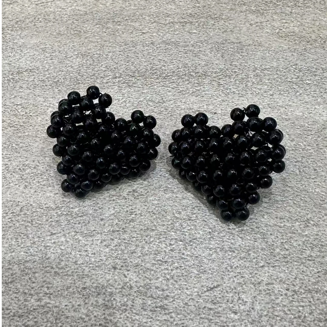 非金属树脂耳饰 【 Wan wan】手工编织桃心耳环