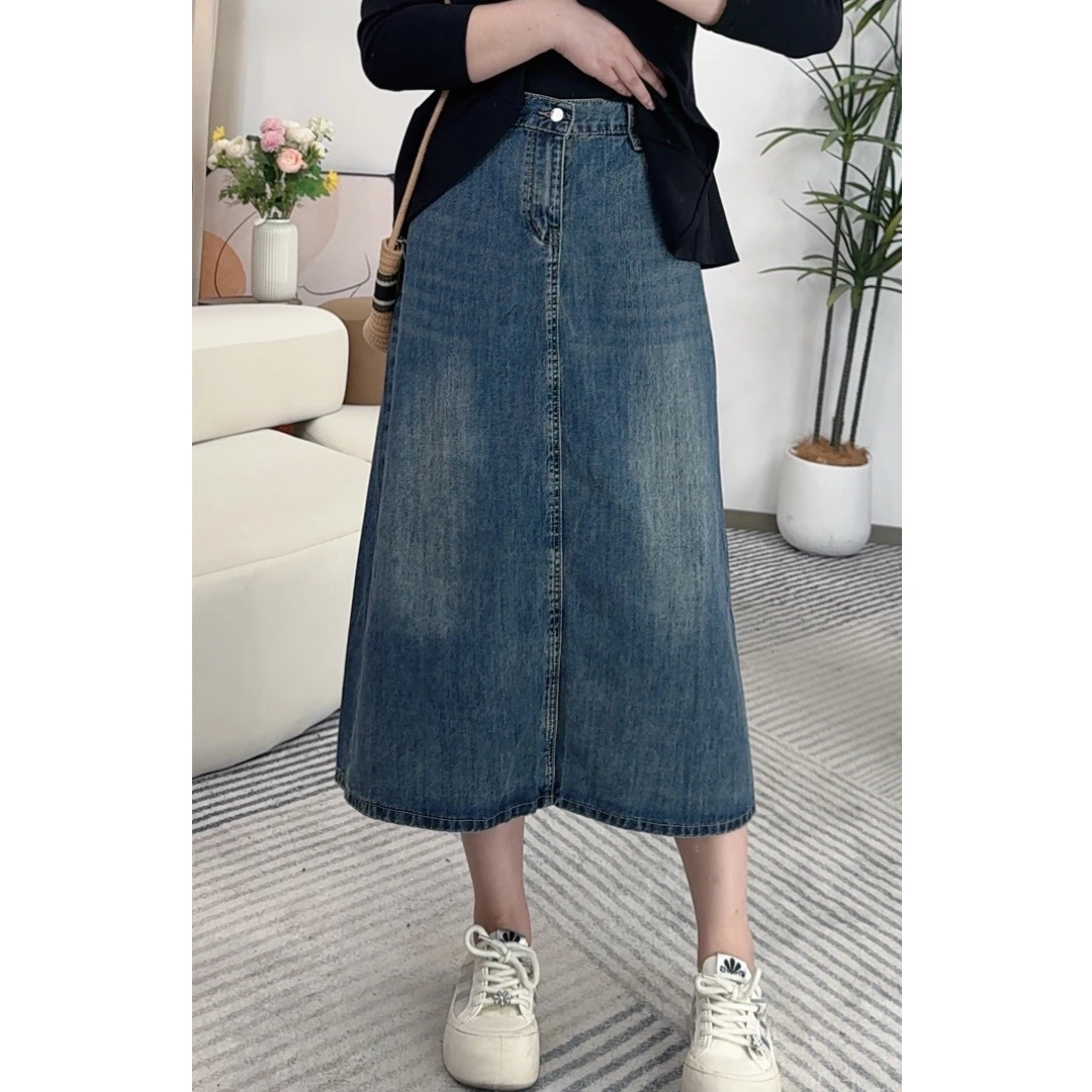 【红袖雨】2024秋季新款复古A字裙高腰显瘦开叉半身裙-NC2024140180