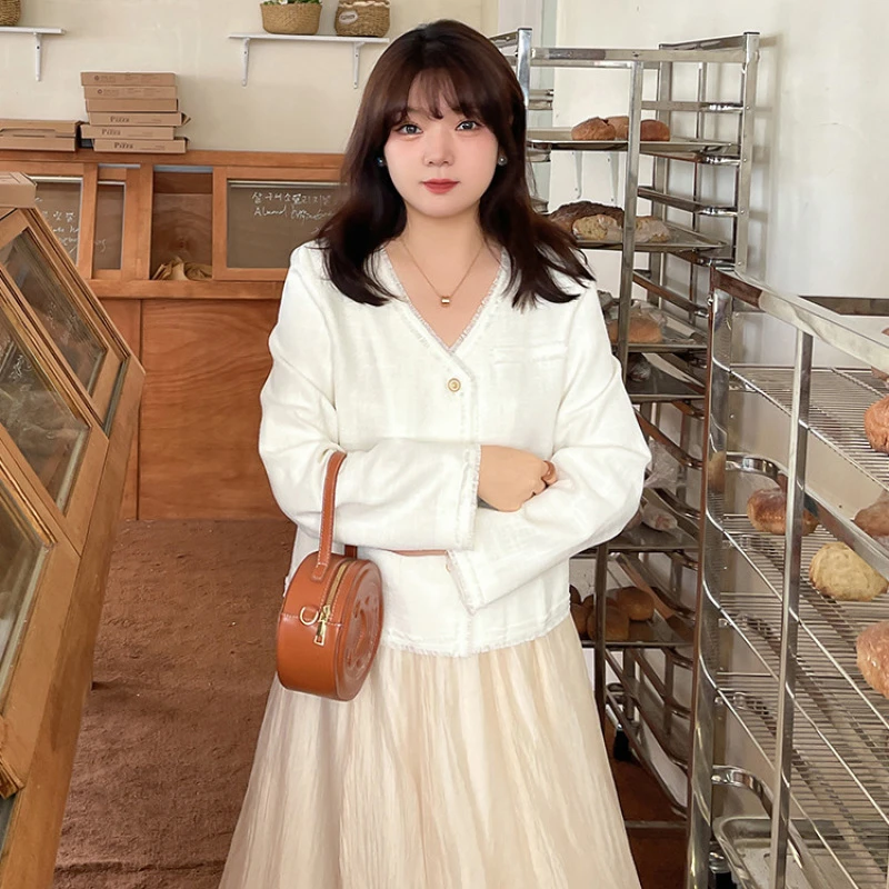 【红袖雨】秋冬新款大码200斤V领气质甜美小香风外套SI0722320542