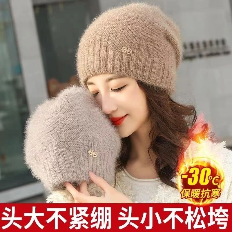 双层秋冬季亮钻百搭加厚堆堆帽秋冬护耳帽女士骑车冬天
