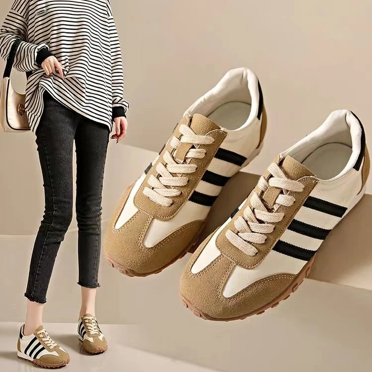 德训鞋女2024春新款平底系带拼色休闲运动板鞋女百搭阿甘鞋