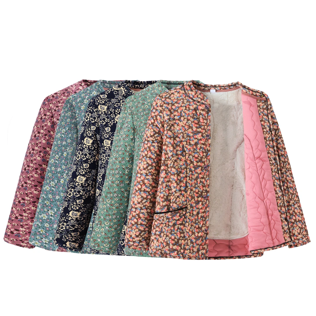 中老年妈妈冬季外套加厚保暖棉衣老年人驼绒花棉袄女款秋冬保暖衣