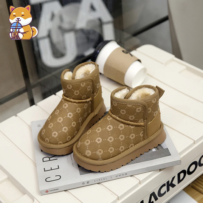 儿童雪地靴女童棉鞋男童加厚大棉鞋女童雪地靴宝宝毛毛棉鞋中大童