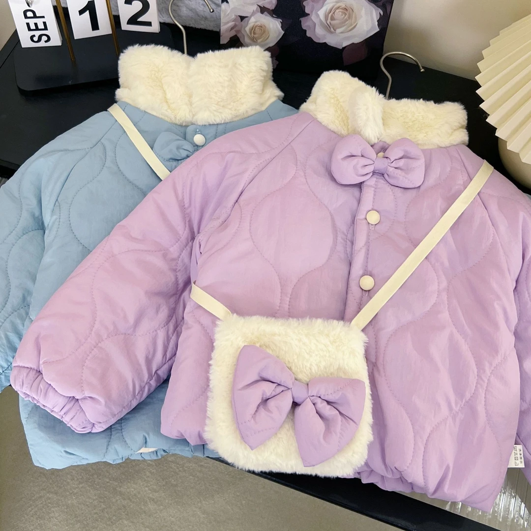 女宝棉服洋气女童冬季夹棉加绒加厚保暖甜美翻领公主韩版棉衣