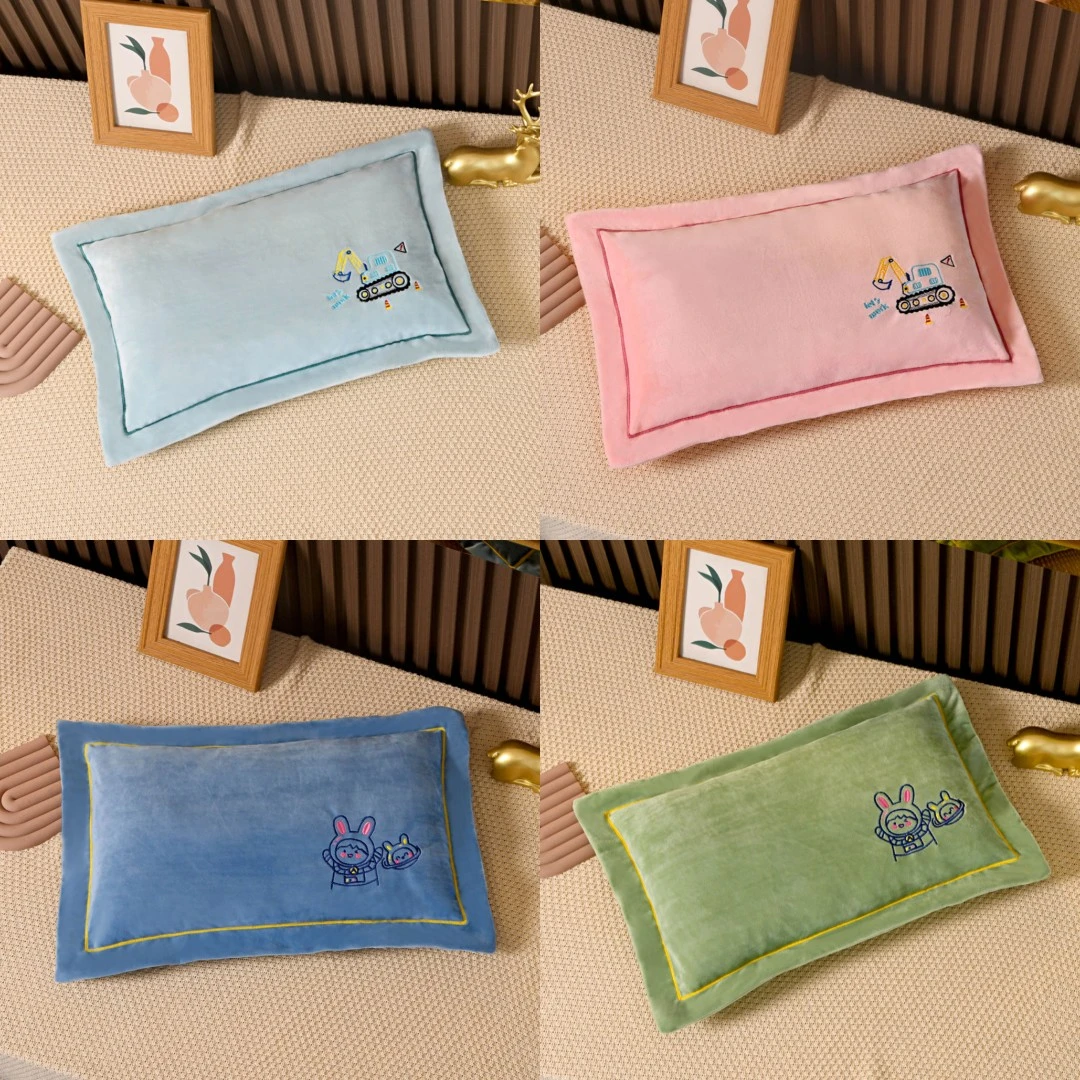 高级婴儿绒儿童枕套30*50cm 双面绒绣花一对装宝宝冬季专用枕头套