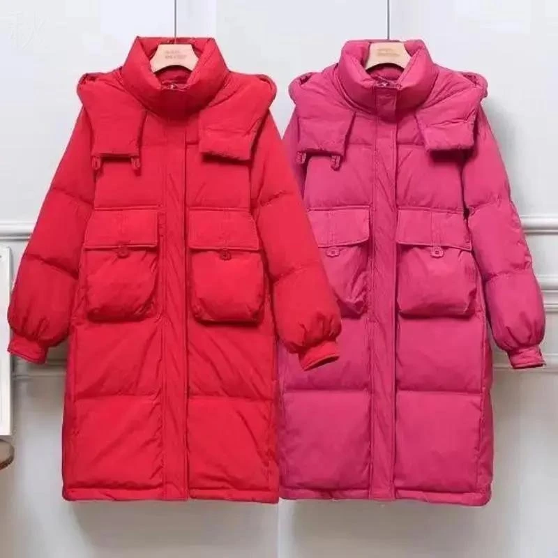 冬季新款秋季羽绒服女2023冬装新款韩版宽松中长款连帽加厚收腰白