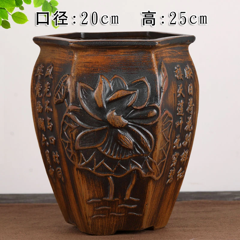大号粗陶多肉花盆老桩法师三角梅兰花绿植大口径高筒手绘陶瓷陶罐