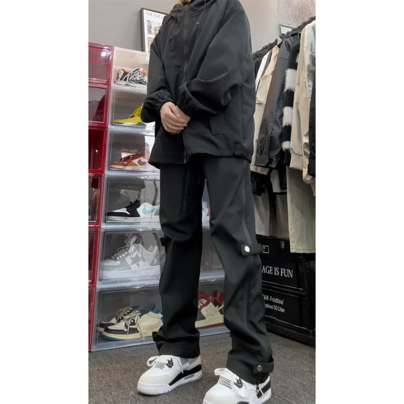 户外防风美式机能裤女宽松加绒加厚阔腿登山直筒vibe百搭工装裤子