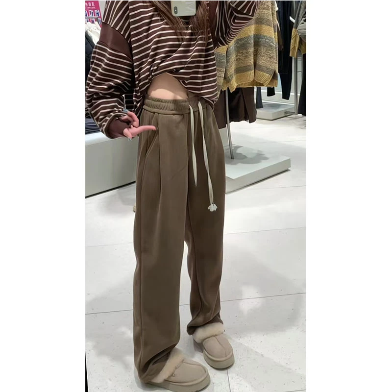 灯芯绒裤子女加绒宽松直筒秋冬休闲裤美式复古垂感长裤百搭拖地裤