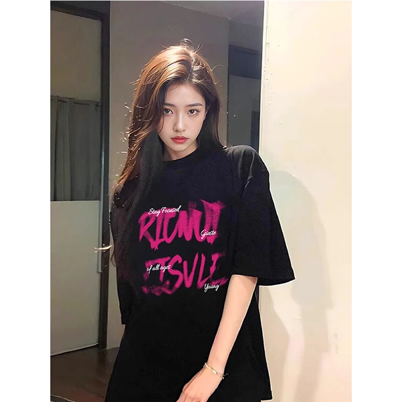 美式高街潮牌t恤女夏季重磅少年感穿搭小众短袖oversize情侣半袖