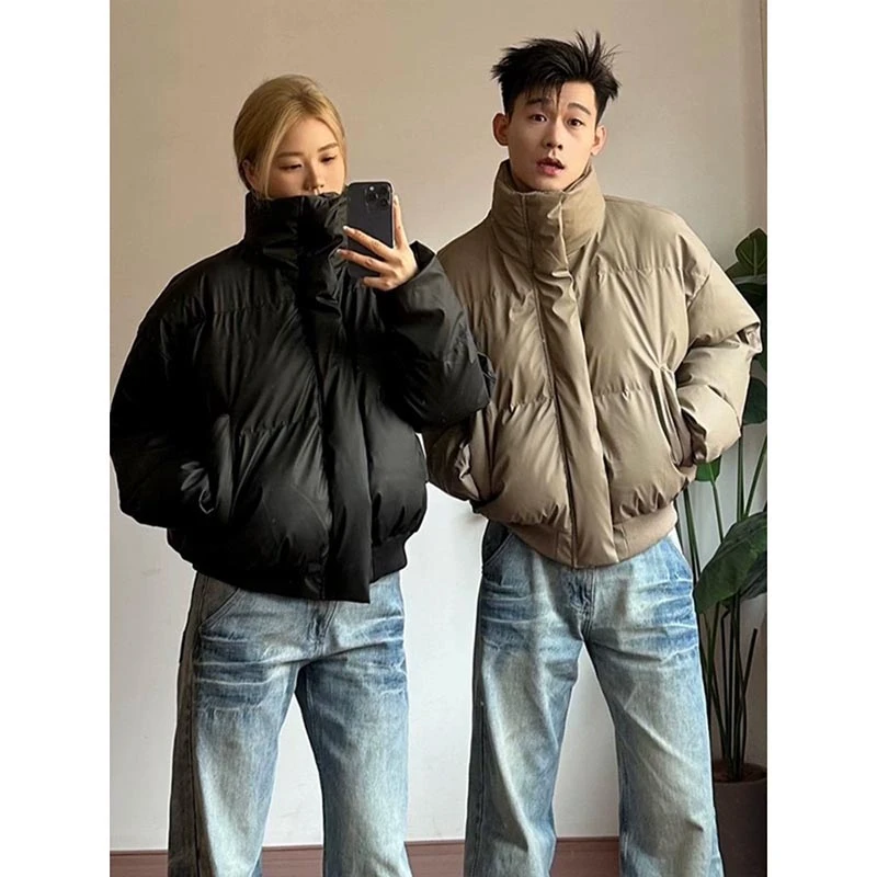 美式情侣pu皮棉服外套男女冬季短款加厚高级感痞帅情侣面包服棉袄