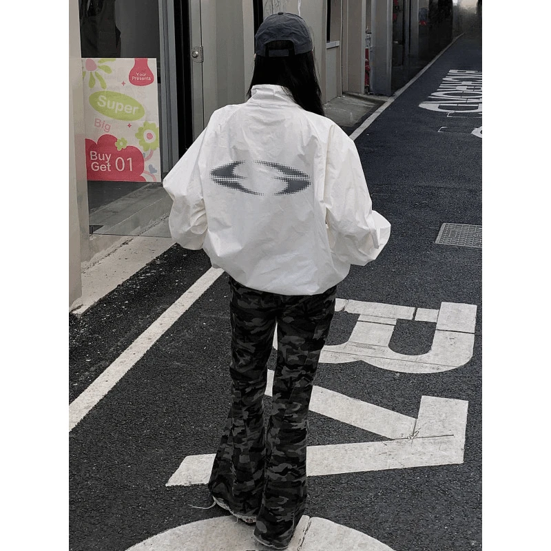 白色立领冰丝防晒衣男女款夏季薄款宽松美式复古设计感透气防晒服