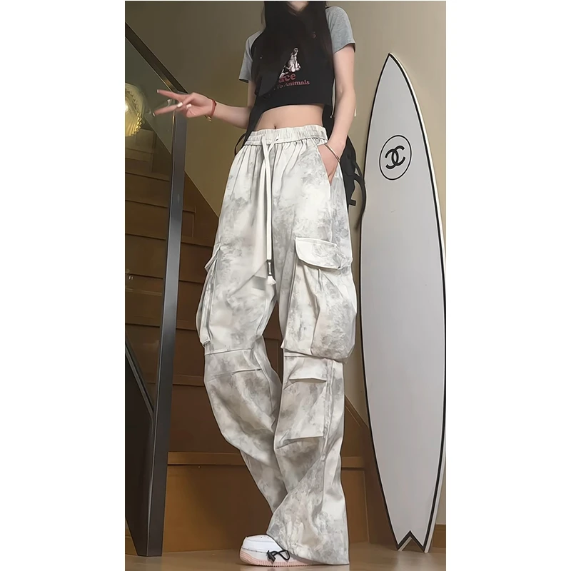 冰丝脏脏工装裤女夏季薄款户外速干伞兵裤潮牌直筒宽松百搭休闲裤