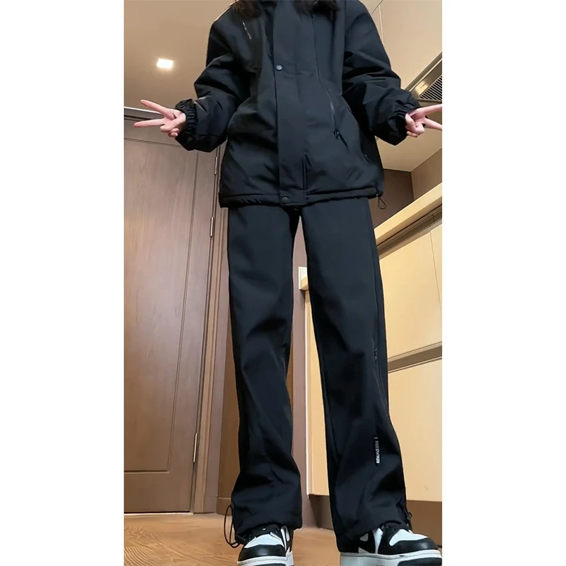 美式机能黑色女夏季薄款户外徒步防风登山阔腿直筒百搭工装裤子潮