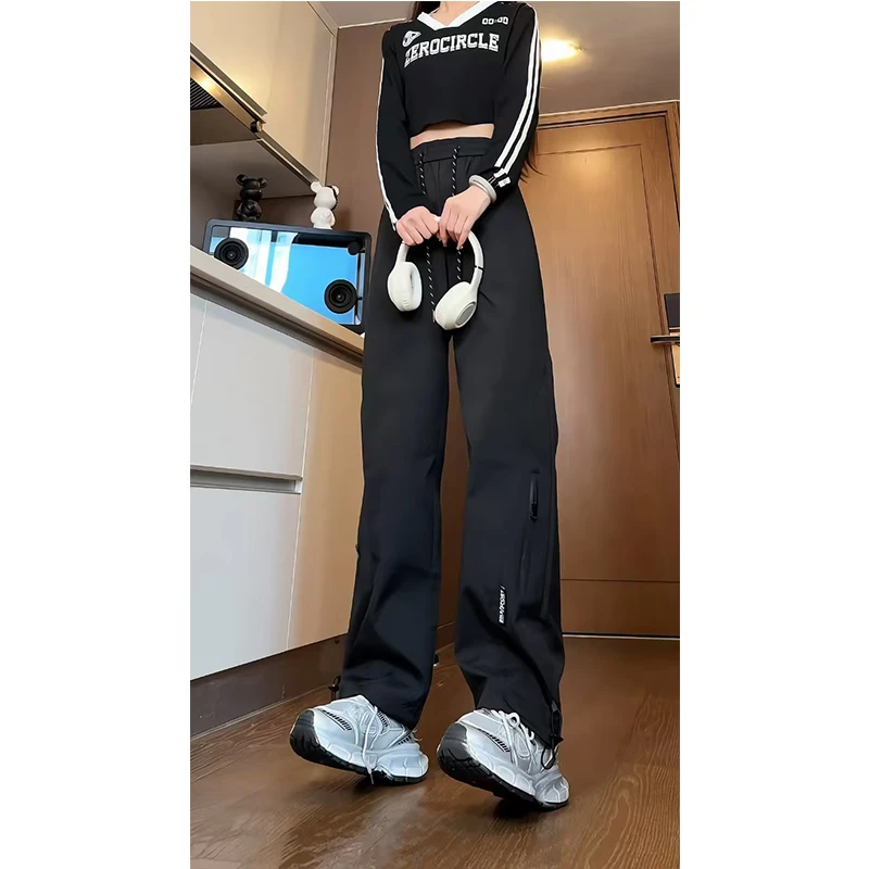 机能拉链裤女秋季山系冲锋户外登山工装裤美式宽松阔腿休闲长裤潮