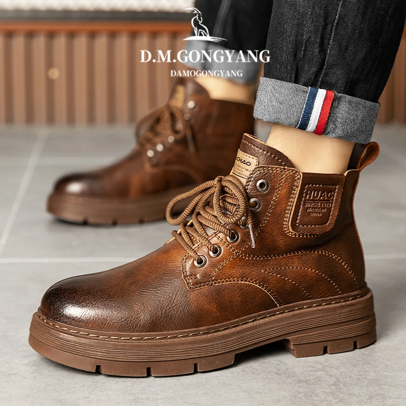 2023新款男士工装马丁靴英伦风增高鞋男靴休闲鞋高端百搭男鞋子