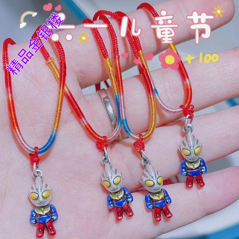 吊坠足银珐琅 999纯银烧蓝迪奥特曼项链吊坠送孩子银饰儿童节彩色